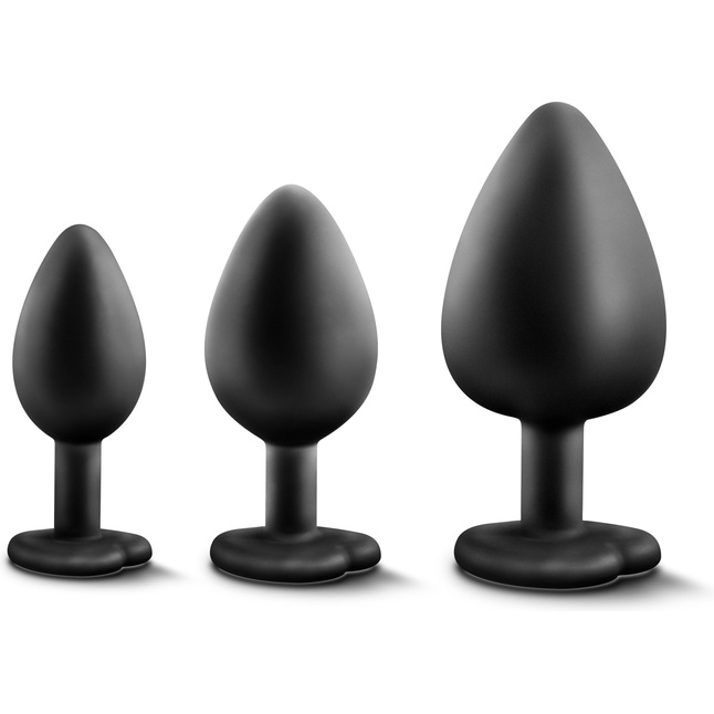 Набор из 3 черных анальных пробок с радужным кристаллом Bling Plugs Training Kit - Luxe. Фотография 5.
