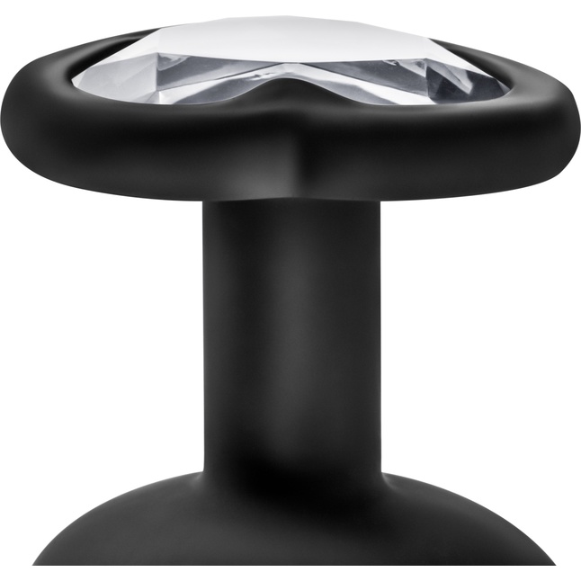 Черная анальная втулка с прозрачным кристаллом в виде сердечка Bling Plug Small - 7,6 см - Temptasia. Фотография 6.