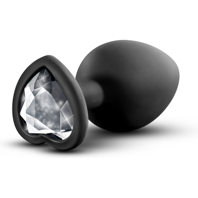 Черная анальная втулка с прозрачным кристаллом Bling Plug Medium - 8,2 см - Temptasia