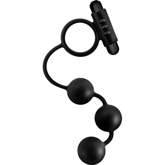 Черная анальная цепочка с эрекционным виброкольцом Silicone Anal Beads with Vibrating C-Ring - Anal Adventures Platinum