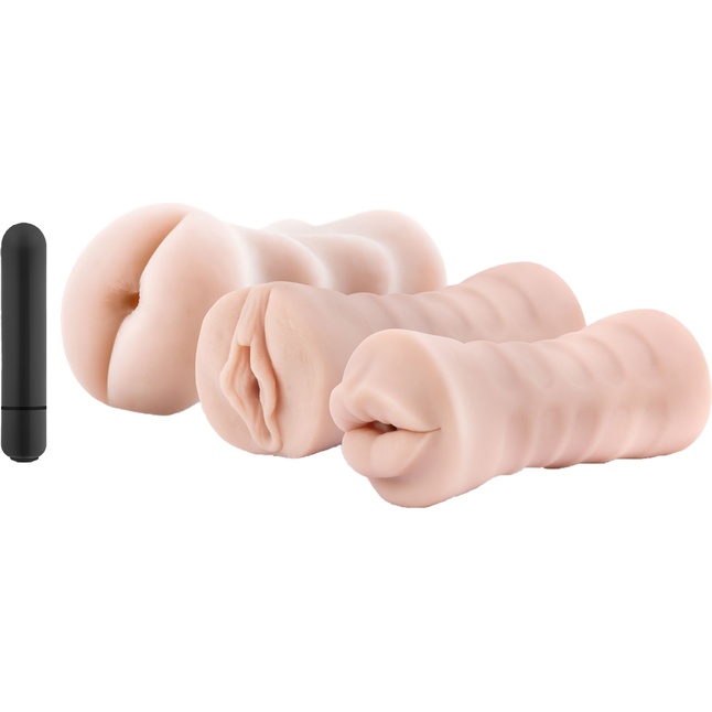 Набор из 3 мастурбаторов и вибропули 3-Pack Self-Lubricating Vibrating Stroker Sleeve Kit - M for Men
