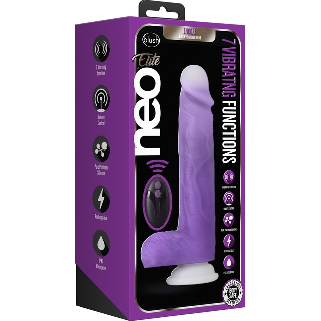 Фиолетовый вибратор-реалистик Encore 8 Inch Vibrating Dildo - 21,6 см - Neo Elite. Фотография 2.