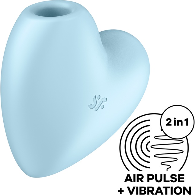 Голубой вибромассажер Cutie Heart с вакуум-волновой стимуляцией. Фотография 3.