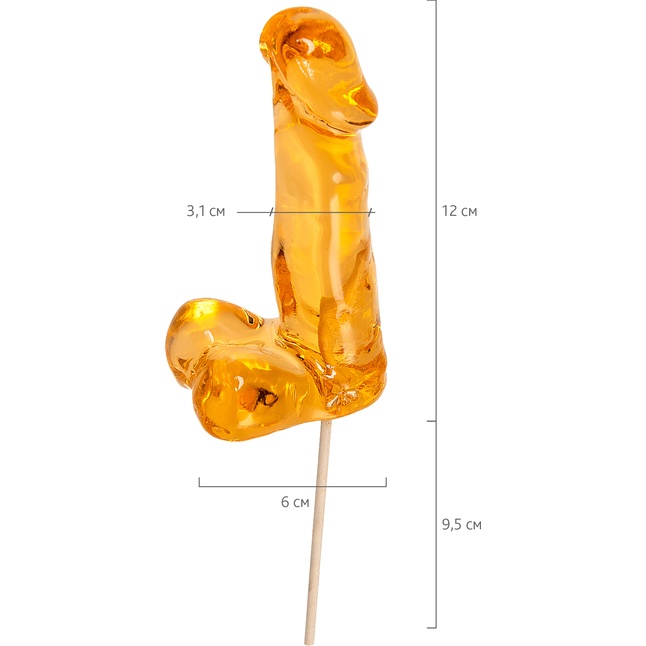 Оранжевый леденец в форме пениса со вкусом аморетто. Фотография 3.