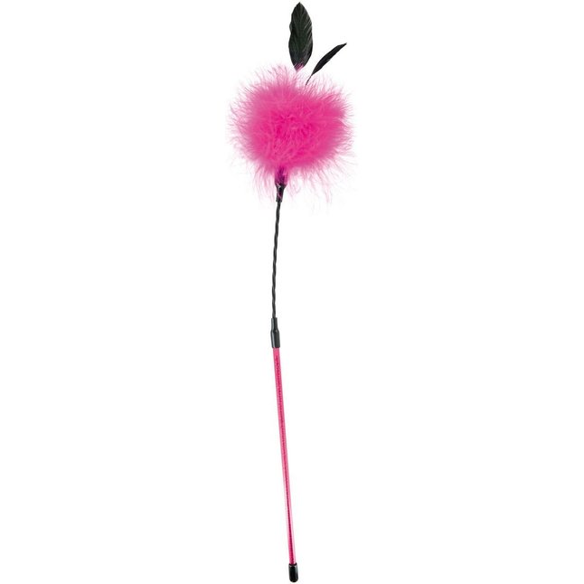Хлыст с розовым помпоном и перьями - 50 см