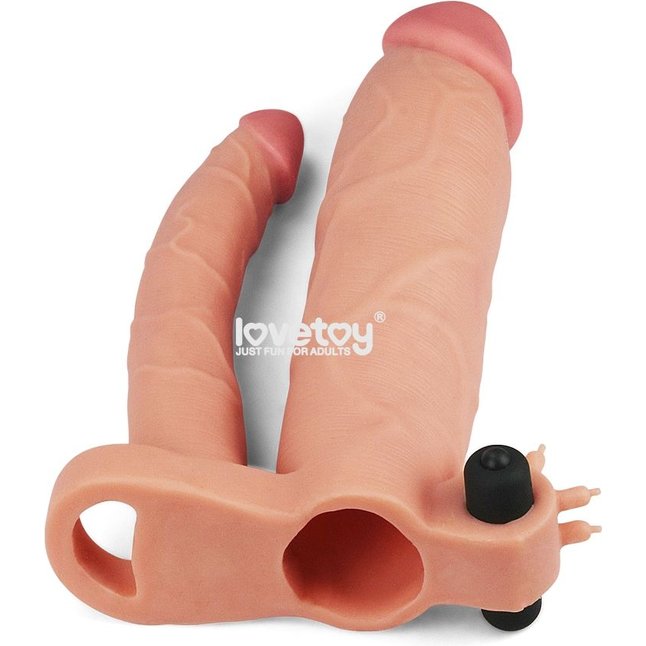 Телесная насадка-удлинитель на пенис с анальным стимулятором и вибрацией. Фотография 2.