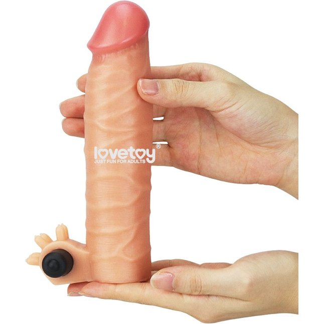 Телесная насадка-удлинитель на пенис с вибропулей - 17,8 см. Фотография 3.