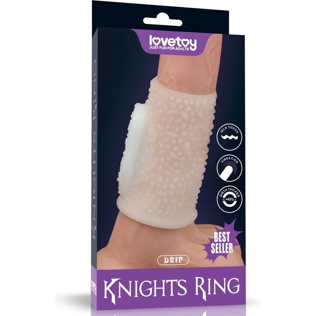 Белая вибронасадка на пенис Knights Ring с пупырышками. Фотография 2.