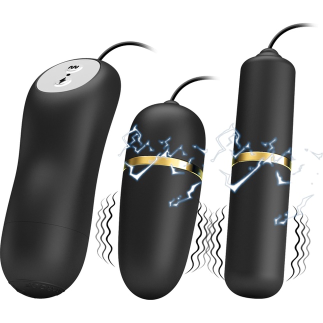 Черный проводной набор с электростимуляцией: виброяйцо и вибропуля - Pretty Love. Фотография 2.