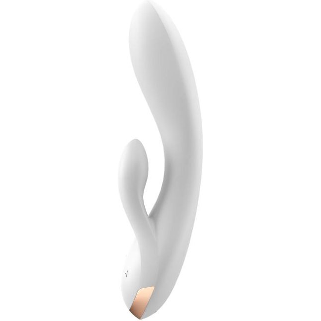 Белый вибратор-кролик Double Flex с двумя клиторальными отростками - 20,1 см. Фотография 7.
