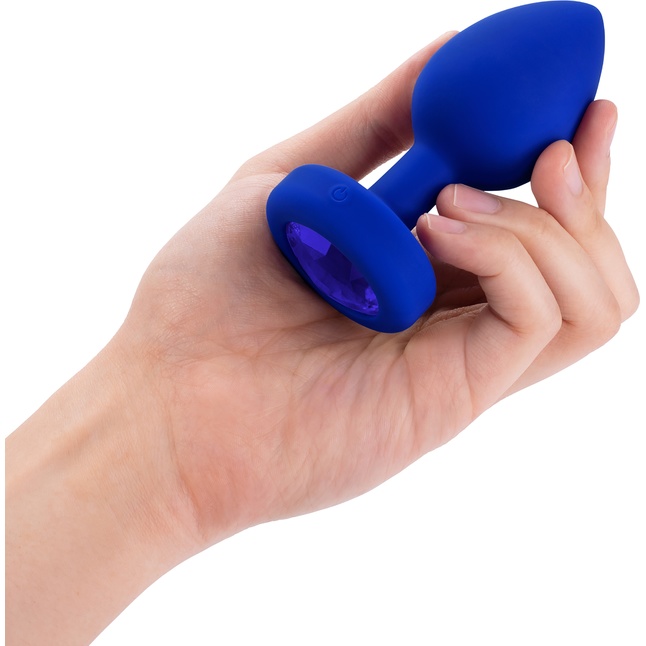 Синяя вибропробка Vibrating Jewel Plug L/XL - 11 см. Фотография 2.