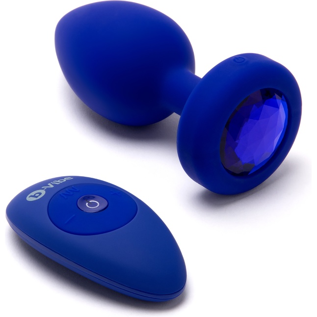 Синяя вибропробка Vibrating Jewel Plug L/XL - 11 см. Фотография 3.