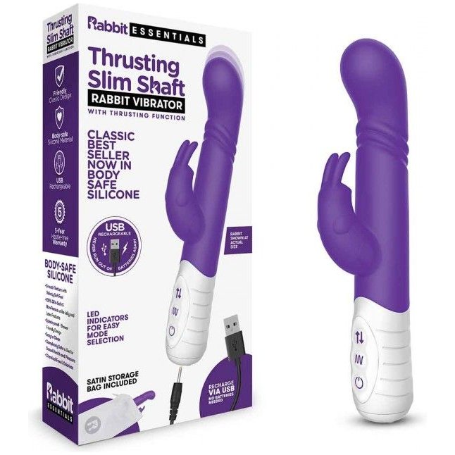 Фиолетовый массажер для G-точки Slim Shaft thrusting G-spot Rabbit - 23 см. Фотография 3.