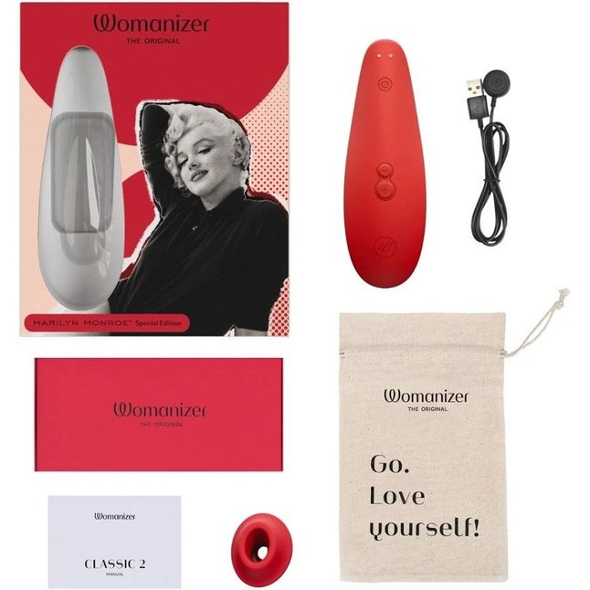 Красный бесконтактный клиторальный стимулятор Womanizer Marilyn Monroe Special Edition. Фотография 2.