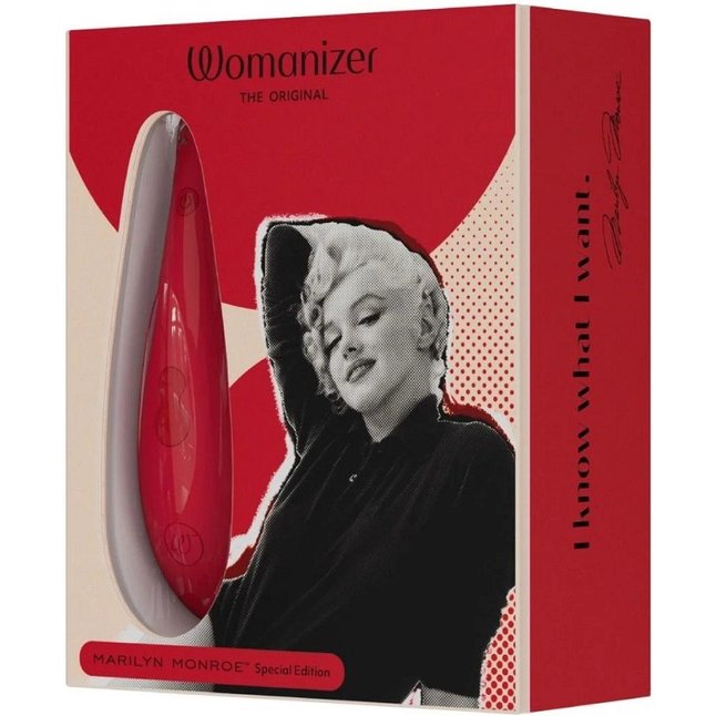 Красный бесконтактный клиторальный стимулятор Womanizer Marilyn Monroe Special Edition. Фотография 3.