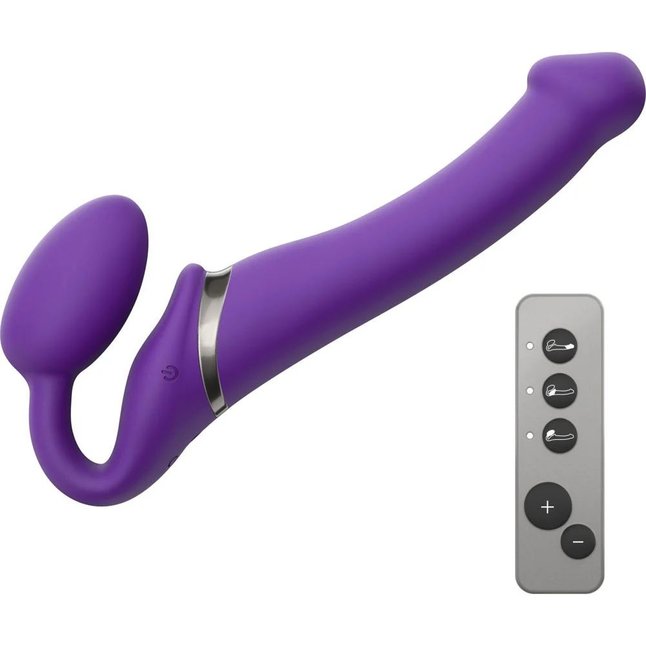 Фиолетовый безремневой вибрострапон Vibrating Bendable Strap-On - size L. Фотография 5.