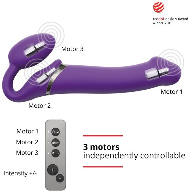 Фиолетовый безремневой вибрострапон Vibrating Bendable Strap-On - size L. Фотография 9.
