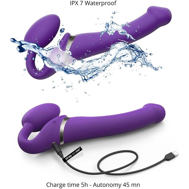 Фиолетовый безремневой вибрострапон Silicone Bendable Strap-On - size XL. Фотография 7.