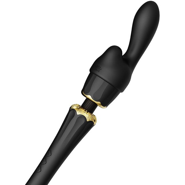 Черный wand-вибратор Kyro с 2 насадками. Фотография 9.
