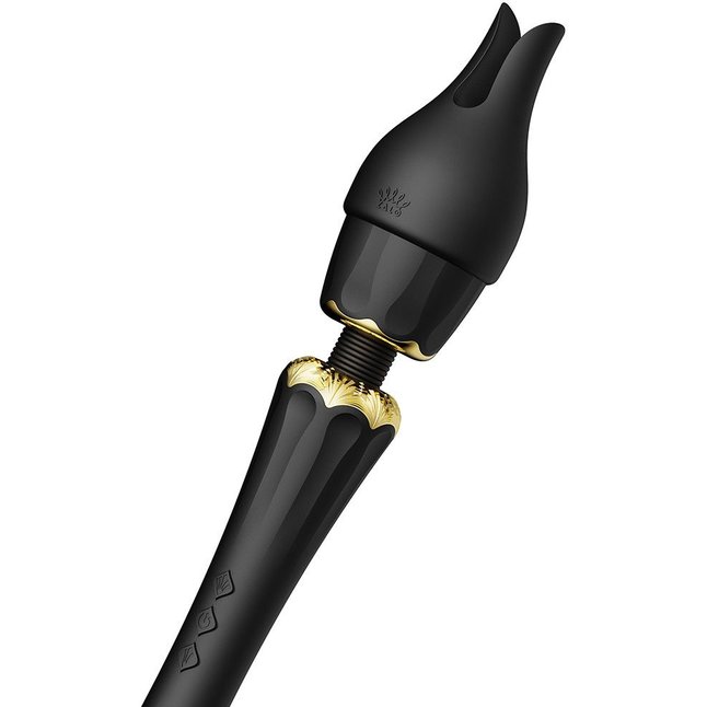 Черный wand-вибратор Kyro с 2 насадками. Фотография 11.