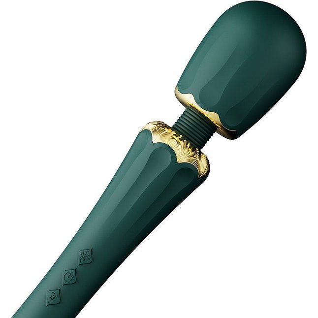 Изумрудный wand-вибратор Kyro с 2 насадками. Фотография 7.