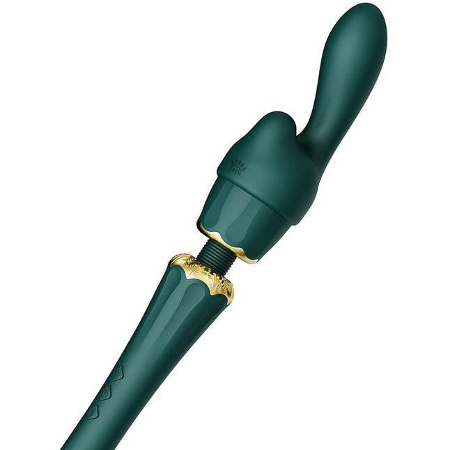 Изумрудный wand-вибратор Kyro с 2 насадками. Фотография 11.