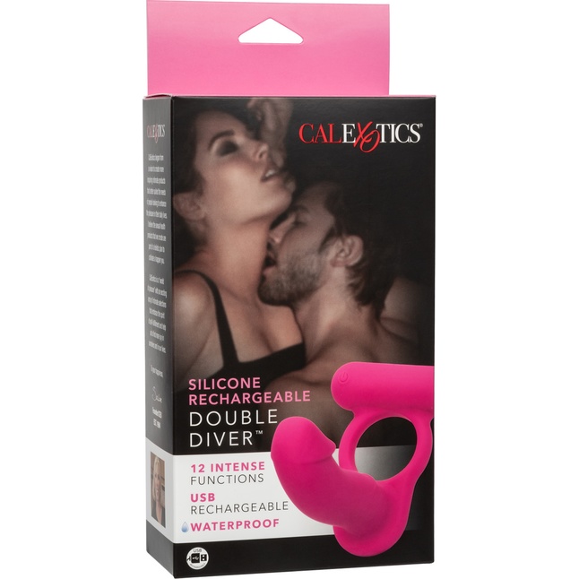 Розовая насадка для двойного проникновения Silicone Rechargeable Double Diver - Couples Enhancers. Фотография 9.