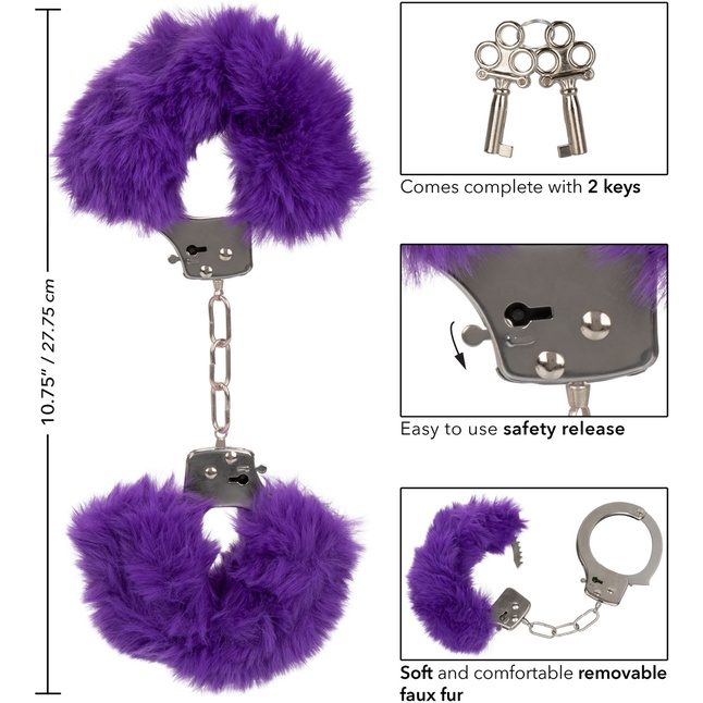 Металлические наручники с фиолетовым мехом Ultra Fluffy Furry Cuffs. Фотография 3.