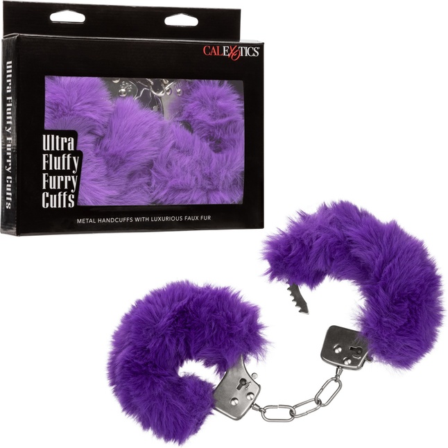 Металлические наручники с фиолетовым мехом Ultra Fluffy Furry Cuffs. Фотография 8.
