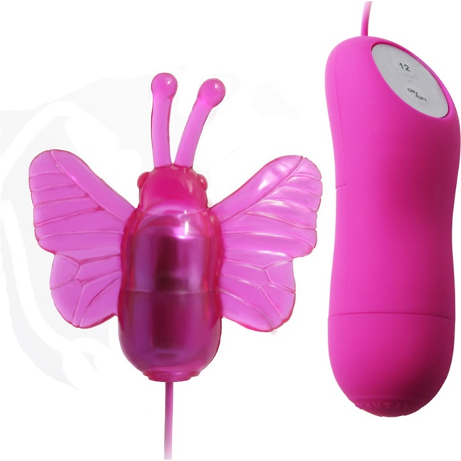 Розовый вибростимулятор в виде бабочки Cute Secret с проводным пультом. Фотография 2.