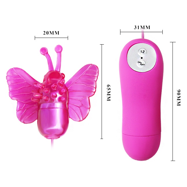 Розовый вибростимулятор в виде бабочки Cute Secret с проводным пультом. Фотография 4.