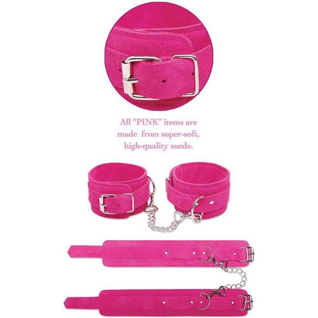Розовые замшевые наручники Pink Wrist Cuffs - Fetish Fantasy Series. Фотография 4.