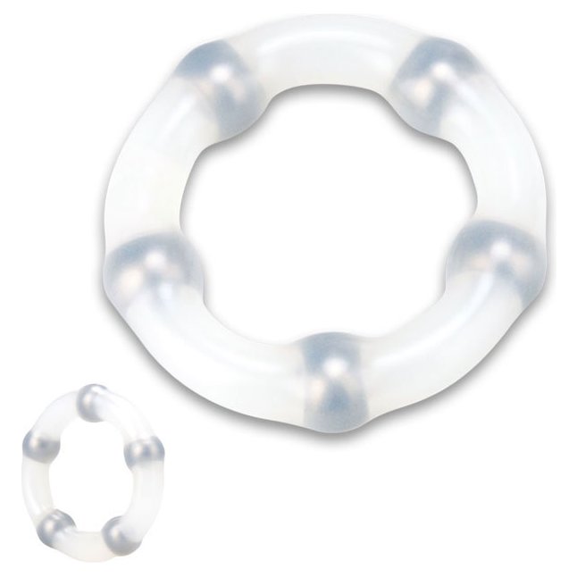 Белое эрекционное кольцо с 5 шариками