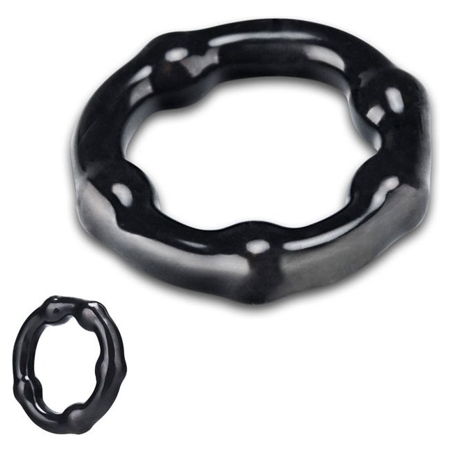 Черное эрекционное кольцо на пенис с 5 шариками