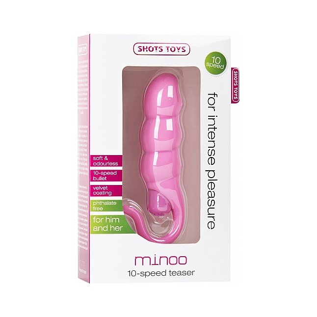 Розовый вибратор со стимуляцией клитора Minoo - 18 см - Shots Toys. Фотография 2.