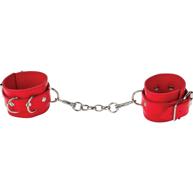 Красные кожаные наручники с заклёпками - Ouch!
