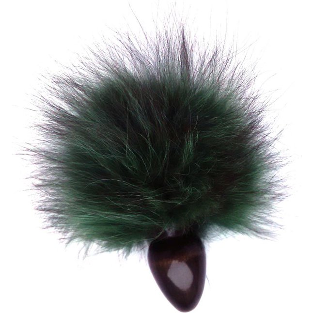 Малая чёрная анальная пробка с зелёным заячьим хвостом