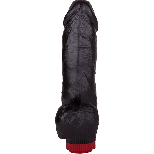 Чёрный виброфаллос с мошонкой - 15,5 см. Фотография 4.