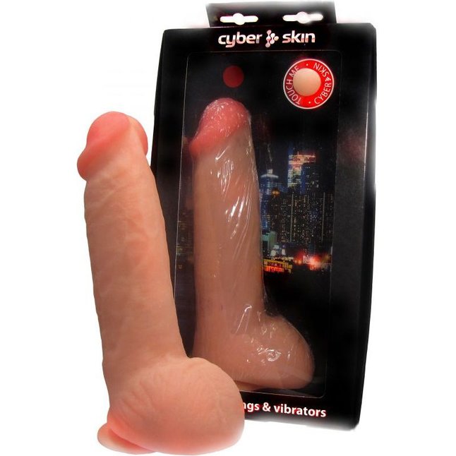 Телесный фаллоимитатор с мошонкой и присоской - 19 см. Фотография 2.