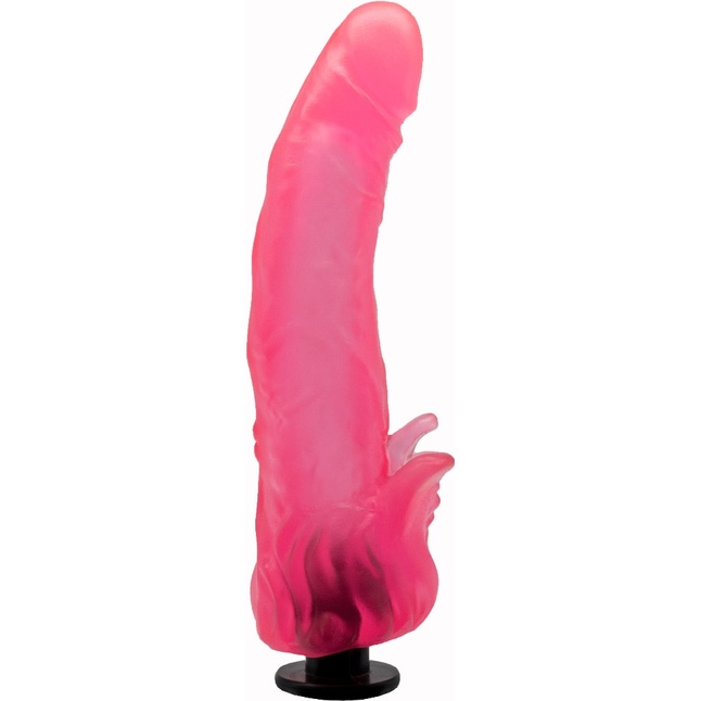 Розовая насадка для страпона с клиторальными лепестками - 20 см. Фотография 4.