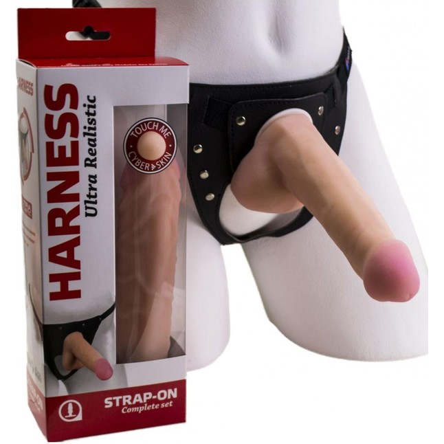 Страпон Harness из двух предметов: трусики с плугом и насадка-фаллос - 17 см - HARNESS CLASSIC