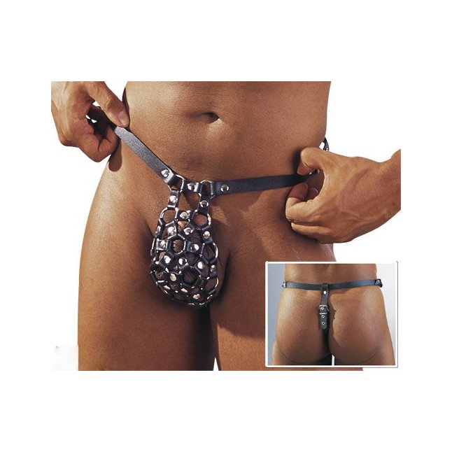 Чёрные кожаные трусы-стринги для мужчин - BDSM accessories