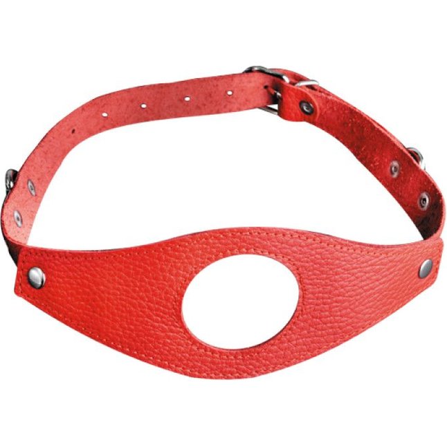 Красный кожаный кляп с отверстием - BDSM accessories. Фотография 3.