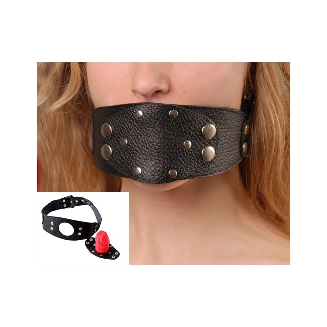 Чёрный кожаный кляп-фаллос - BDSM accessories