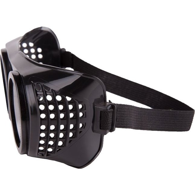 Чёрная латексная маска Крюгер с чёрными окошками - BDSM accessories. Фотография 4.