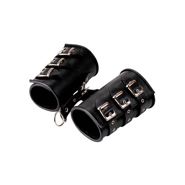Чёрные кожаные манжеты - BDSM accessories