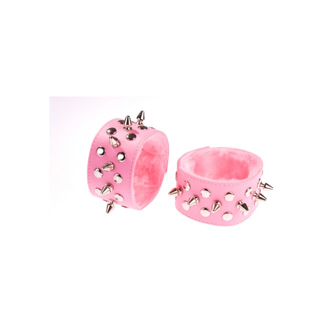 Розовые напульсники с шипами и заклепками - BDSM accessories