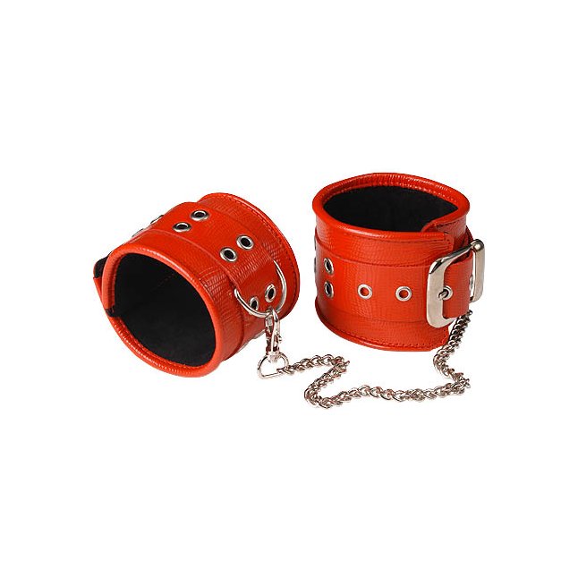 Красные кожаные оковы с широким ремешком - BDSM accessories