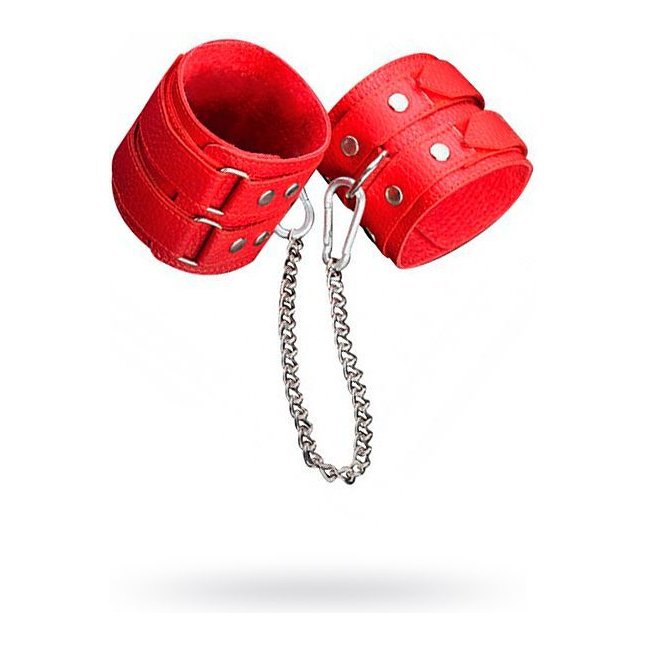 Кожаные красные оковы с цепочкой - BDSM accessories. Фотография 3.