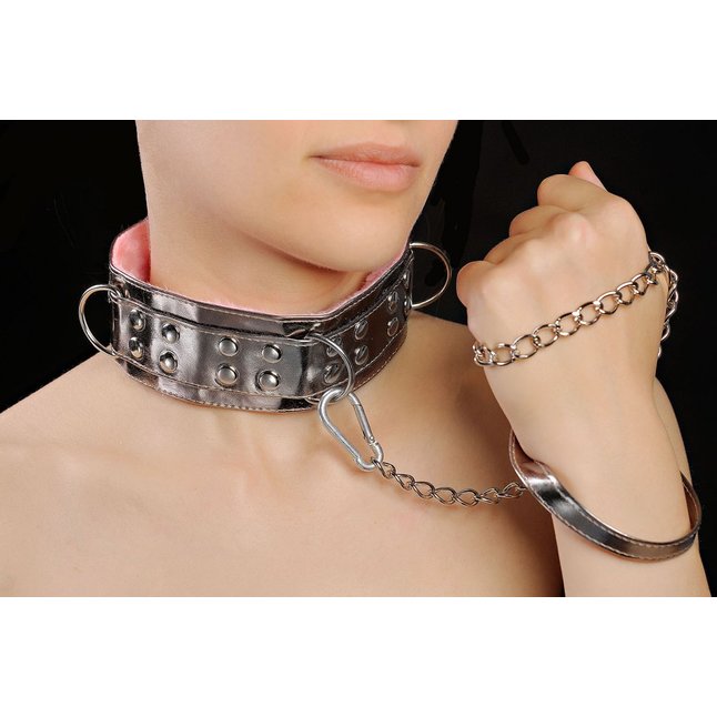 Ошейник с заклепками и цепочкой - BDSM accessories